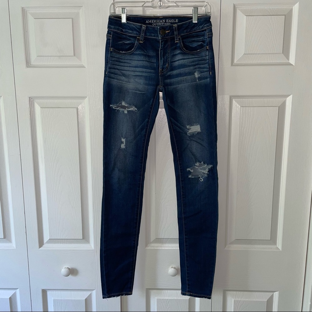 AE Faded Dark-Wash Distressed Jeans
